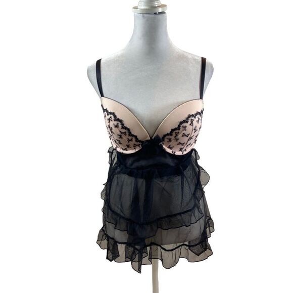 Victoria’s Secret Brand Apron Style Pink and Black Chemise Size 36D - Picture 5 of 16